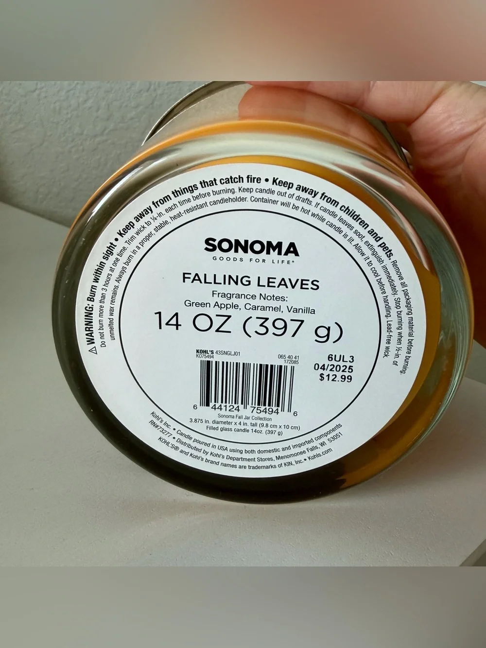 NEW! Falling Leaves 14 oz Candle Sonoma Goods for Life